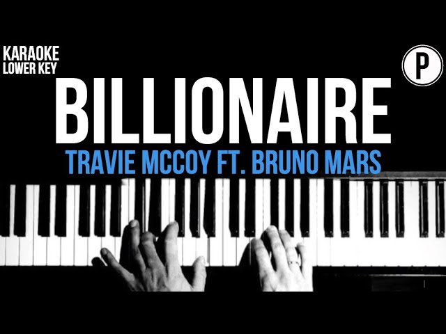 Billionaire - Travie McCoy ft. Bruno Mars Karaoke LOWER KEY Acoustic Piano Instrumental Cover Lyrics class=