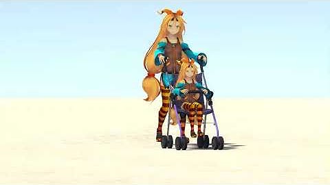Unity-chan pushing a baby stroller on Unity