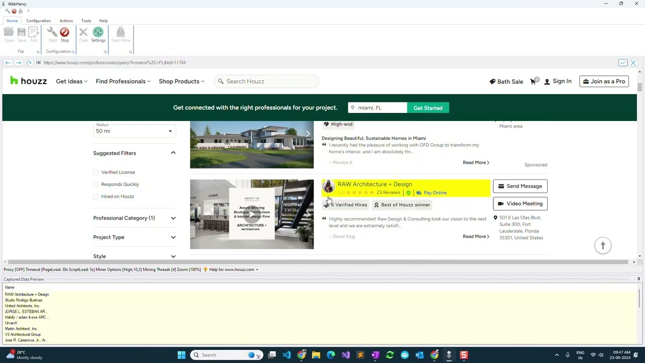 Scrape Contact Details from Houzz.com using WebHarvy