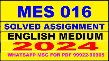 mes 016 solved assignment 2024 | mes 16 solved assignment in english 2023-24 | mes 16 2024