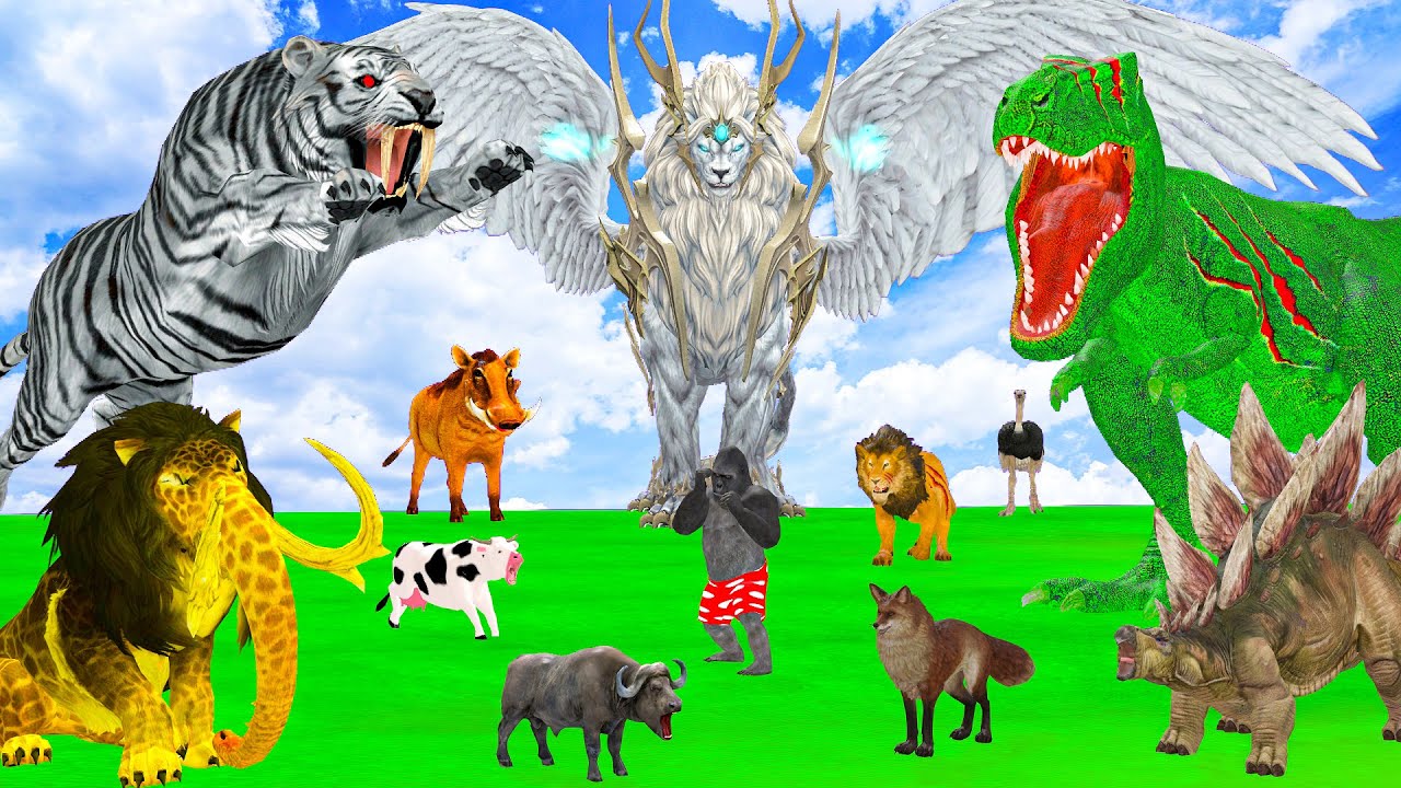 Woolly Mammoth Elephant vs 10 Big Zombie Bulls vs Giant Tiger Attack Cow Elephant Saved by Mastodon