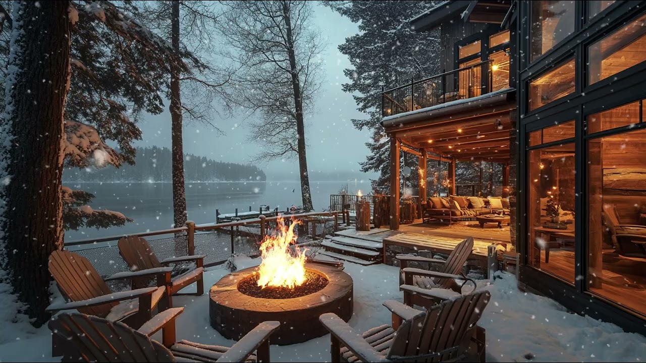 Winter Reading Corner with Falling Snow, Wind & Crackling Fire - Sounds for Read, Relax & Sleep