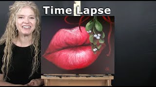 Learn How to Draw and Paint with Acrylics "MISTLETOE KISS" - Easy Beginner Tutorial - Time Lapse