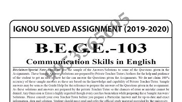 BEGE-103 Solved Assignment 2019-20 | Communication Skills in English