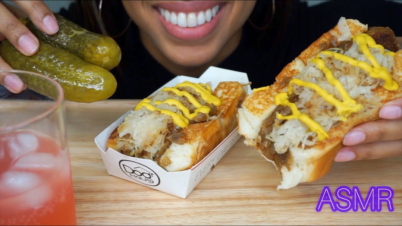 ASMR DOUBLE 🌭 GLIZZY 🌭 MEAL (HOT DOGS) (Minimal Whispering) Eating