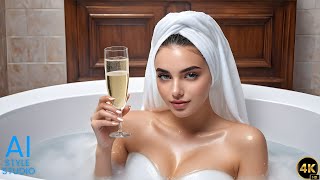 4K AI Art Lookbook Video of Arabian AI Girl ｜ Sensual AI Girl Taking Bath with Champagne