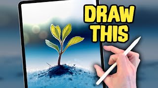 PROCREATE iPad Drawing EASY STEPS- Realistic Snow Sapling Tutorial