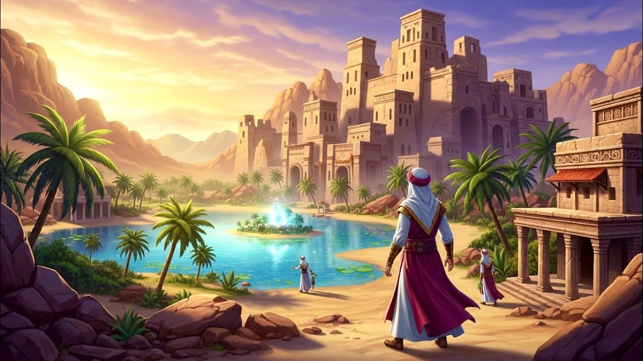 رحلات تاريخية للنوم | رحلة عبر الصحراء إلى واحة الأسرار… حين كانت الرمال تتكلم 🏜🌙