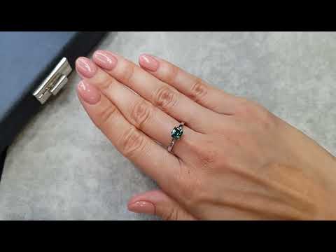 Ring with untreated Teal sapphire 1.28 ct  in 18K white gold Video  № 1