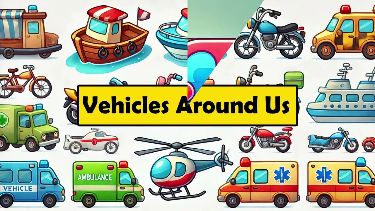Learn Vehicles Names | Wheels On The Bus | Kids Song In Background