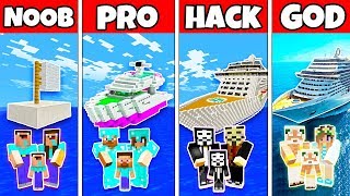 Minecraft: FAMILY LUXURY BOAT SHIP HOUSE BUILD CHALLENGE - NOOB vs PRO vs HACKER vs GOD in Minecraft