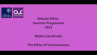 Bitesize Ethics Summer Programme 2023, The Ethics of Consciousness with Mattia Cecchinato