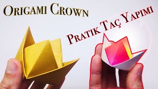 Origami How to Make a Crown / Tek Parça Kağıttan Taç Yapımı (Pratik Origamiler)