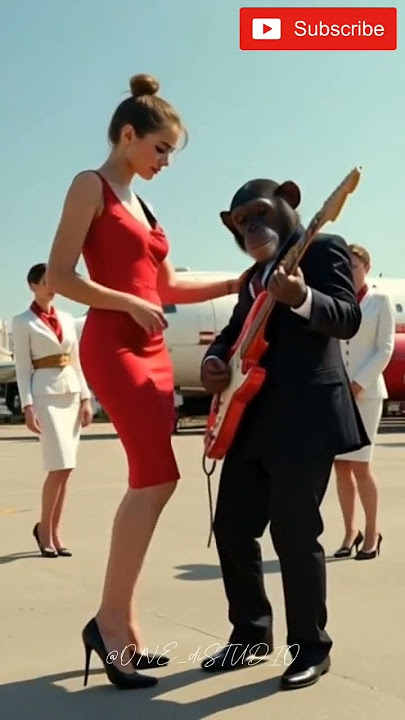 'viral,monyet main gitar sama cewek cantik di bandara polandia?' #ai #gitaris #monkey #shorts #fyp