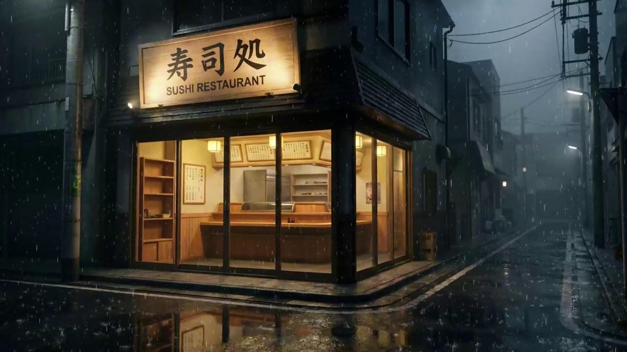 RAINY JAPANESE SUSHI BAR 🍣🌧️ Cozy Night Lofi To Calm Your Mind & Relax | Japanese Rain Vibes