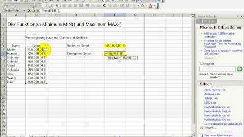 KurtzKurse: Microsoft Excel die Funktionen Minimum MIN() und Maximum MAX()