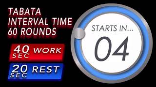 Interval timer  40 sec work / 20 sec rest  60 ROUNDS  Cronometro: 40  trabajo/20 descanso