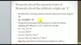 Mean moments and moments about an arbitrary origion