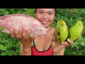 Cooking red fish with mango -  eating delicious