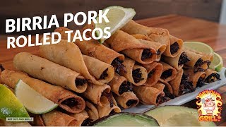 Birria Pork Rolled Tacos on the Kamado Joe ceramic grill