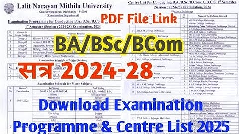 Download Lnmu BA/BSc/BCom 1st Semester Exam Program & Center List 2025| Session2024-28 |