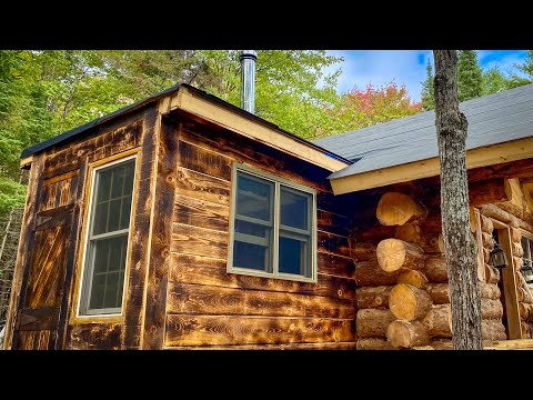 Burnt Wood Siding and Birch Bark Lined Door, Off Grid Log Cabin Alone in the Wilderness, Build Ep 25