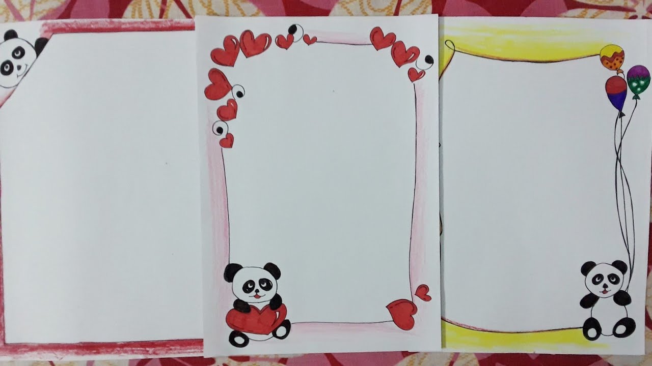 Panda drawing| Border designs on paper | Border designs for school projects  and files| - YouTube
