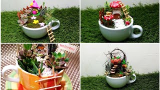 How to make miniature garden diy  / 4 fall fairy garden ideas  | miniature teacup garden