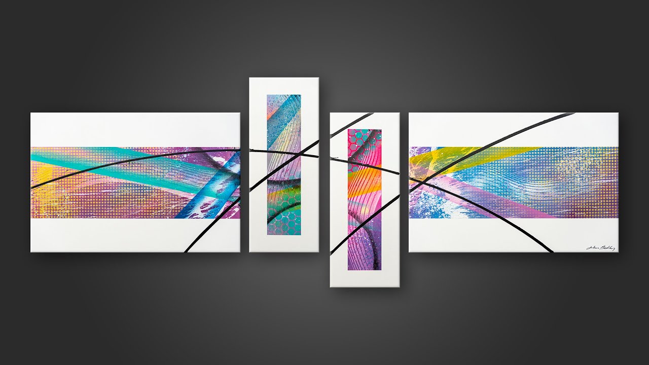 Intuitive abstract painting on 4 canvas with acrylic paint | Luce