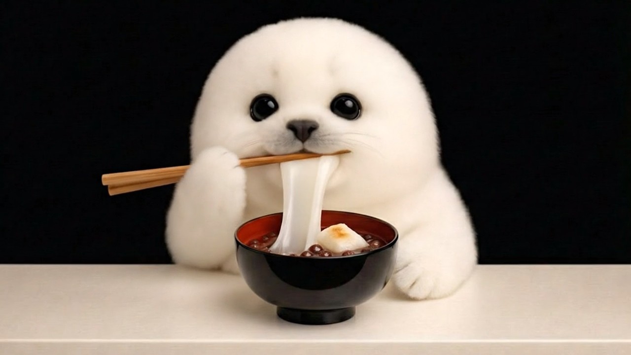 Arale the Baby Seal and Warm Sweet Red Bean Soup 🦭🍵 ASMR