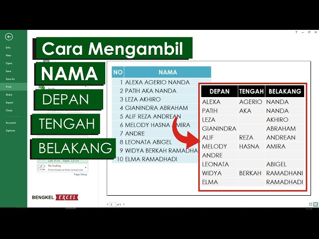 Mengambil Nama Depan, Tengah dan Belakang | Tutorial Excel Pemula - Bengkel Excel class=