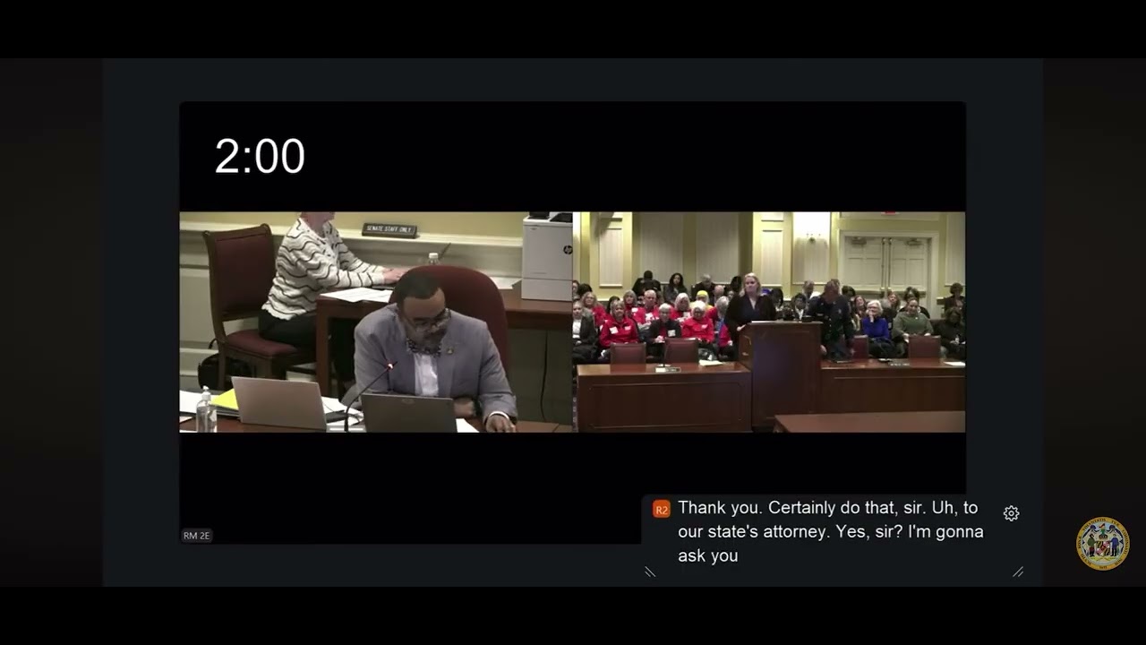 Maryland Senator Sydnor Cross Examines Harford County, MD Sheriff Department on Senate Bill 55