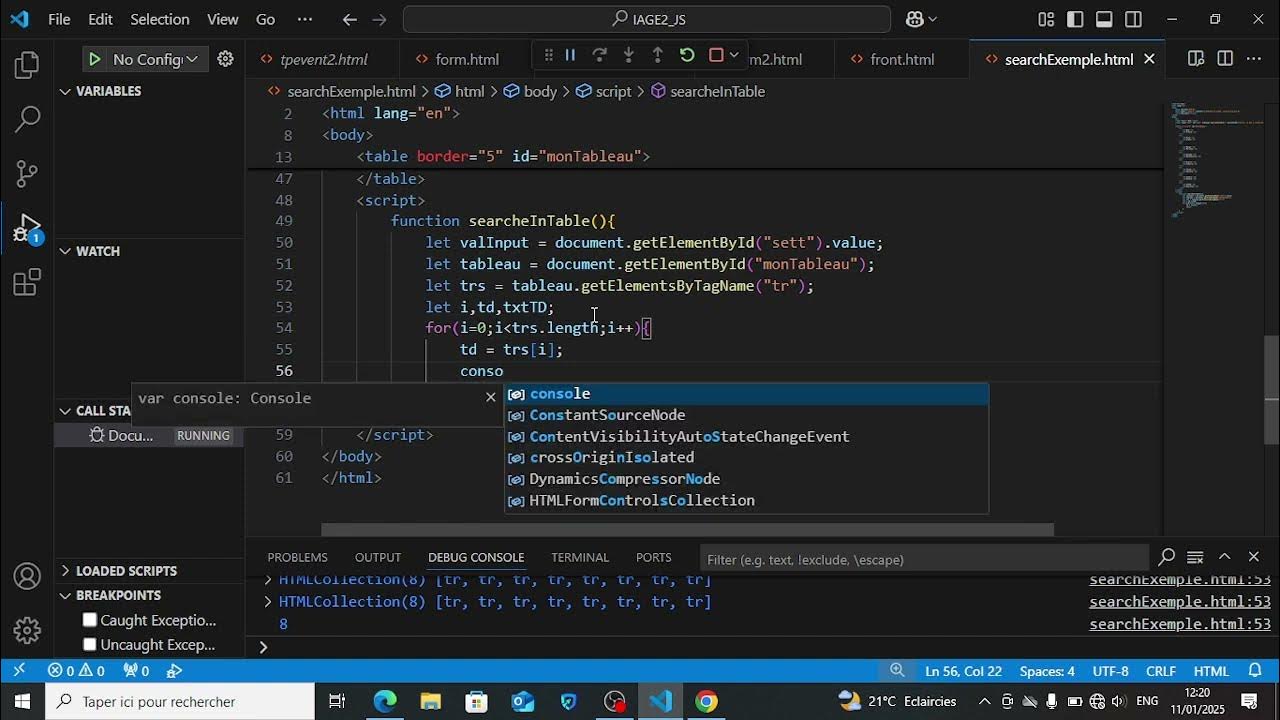 Filtrer un tableau en javascript avec un input youtube