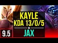 KAYLE vs JAX (TOP) | KDA 13/0/5, Legendary | EUW Master | v9.5