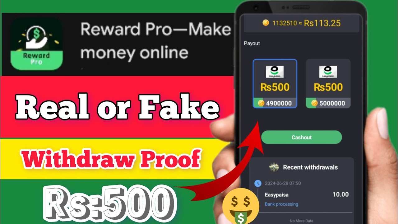 Person using Reward Pro app to make money online on smartphone