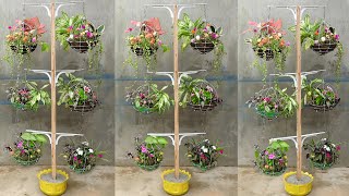 Make Beautiful Hanging Globe Flower Pots with Plastic Bottle and Iron, Amazing Vertical Gardening