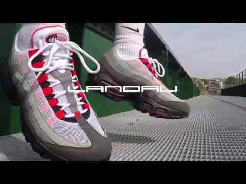 air max 95 solar red on feet