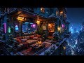 Lofi Ambient – Snowy Balcony Overlooking Neon Metropolis – Winter Rain and Lo-fi | For Sleep, Study