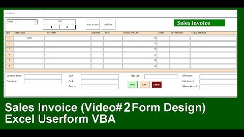Create Sales Invoice Form  Form Design Video#2 Excel VBA