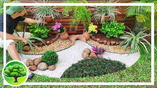 Ornamental garden with flowers and pot spilling stones / Garden decor 45