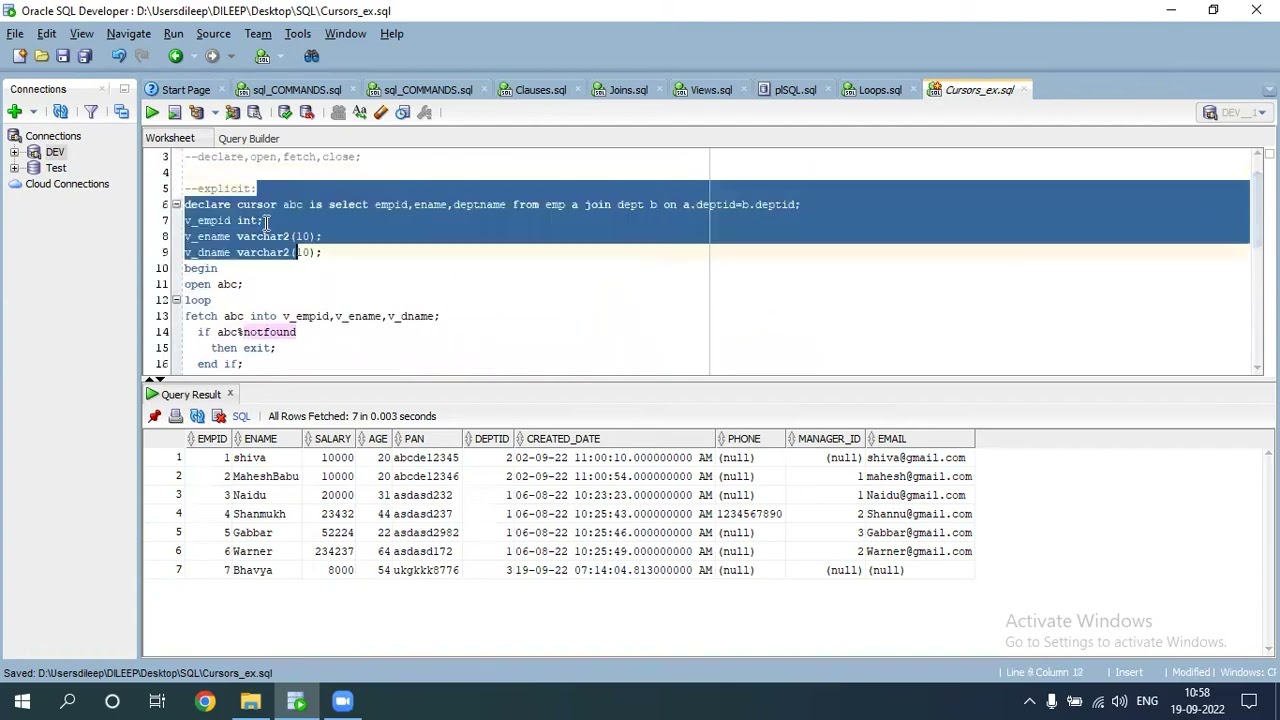 Cursors and cursor types in telugu