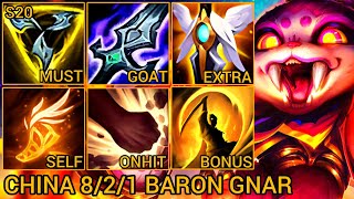 Challenger GNAR Baron Lane 8/2/1 - China Wild Rift New Meta Build & Runes By Tiarty