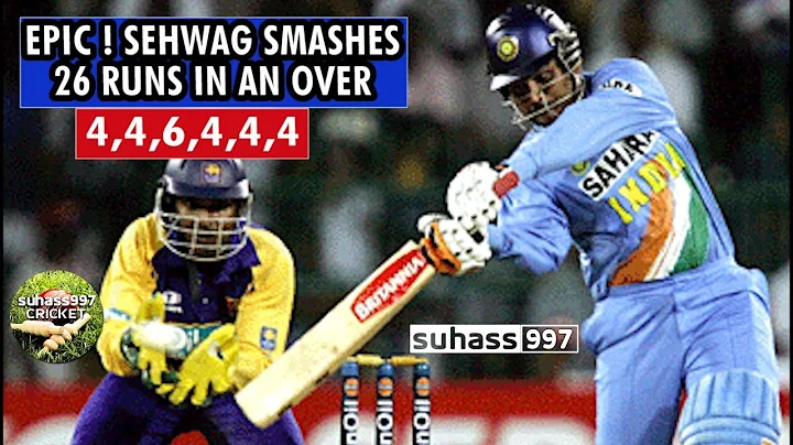 Sehwag destroys Sri lanka - 26 runs in an over. 4,4,6,4,4,4(Exte...