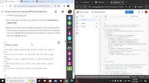 Using the Natural Language API from Google Docs - short trick