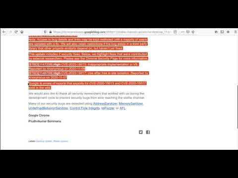 Patch to avoid active exploits for CVE-2020-16013 and CVE-2020-16017 2020: Google Chrome Desktop