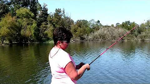 Monroe & Kathryn Gage fishing on lake SAM Rayburn