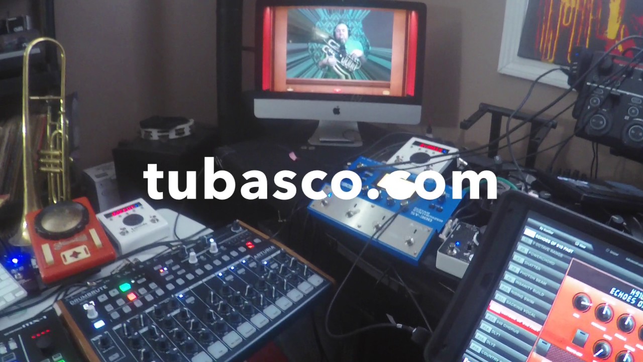 demonstrous - Arturia drumbrute, Roland MX-1, helicon (tuba) + BOSS RC-505 looper, & pedalboard