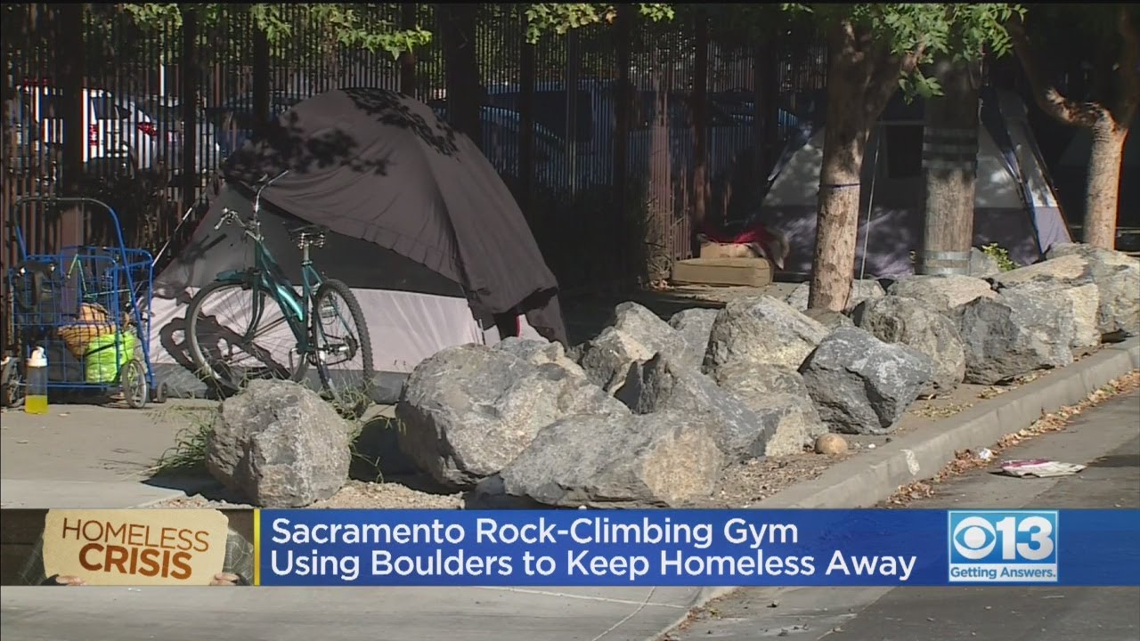 Sacramento RockClimbing Gym Using Boulders To Keep Homeless Away YouTube