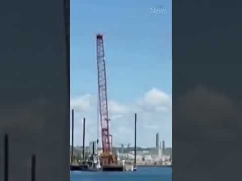 Barge crane strikes a transmission line in Toronto, causes massive power outage #shorts