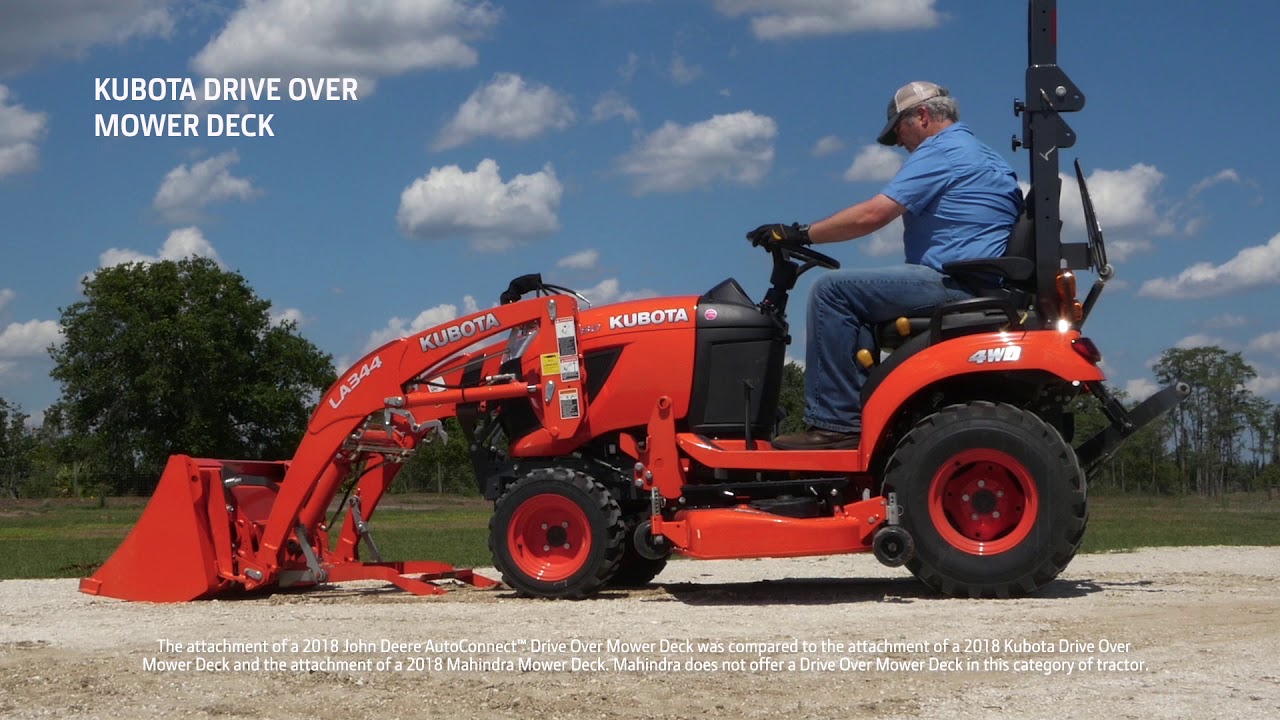 John Deere vs Kubota & Mahindra drive over mower deck comparison. YouTube